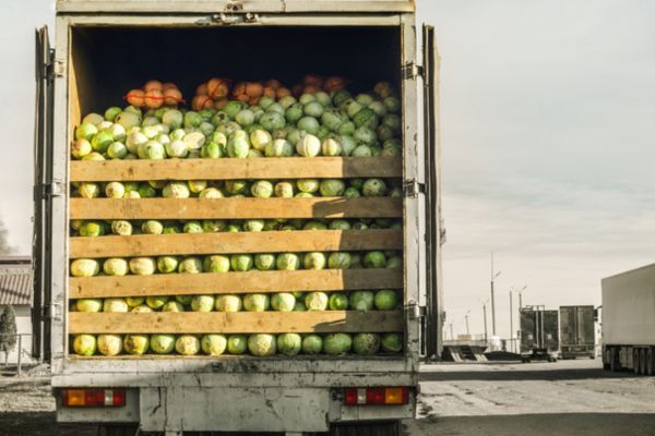 produce transportation truck driving down the road