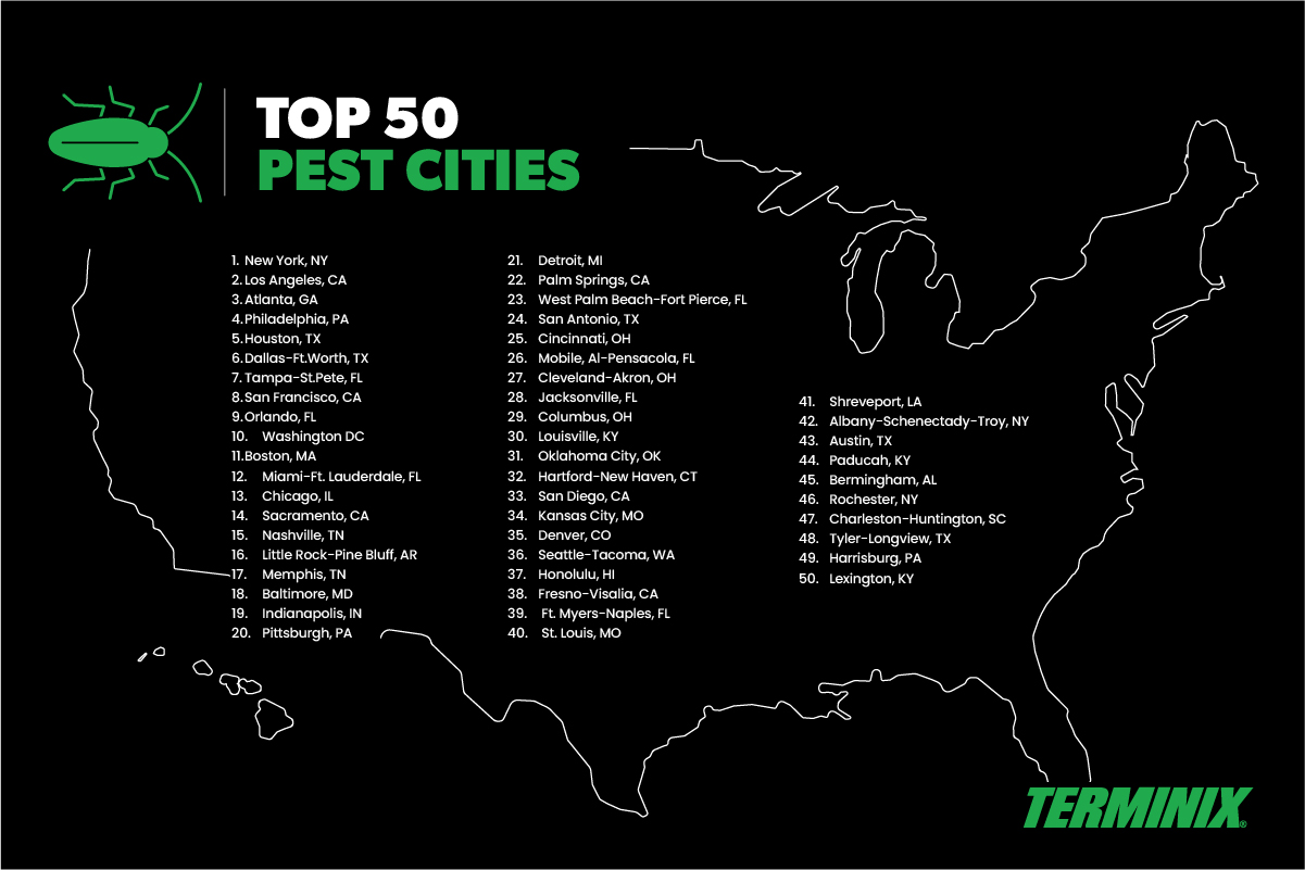 list of top 50 pest cities
