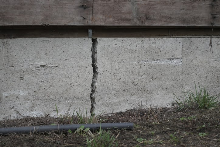 Crack in concrete house foundation