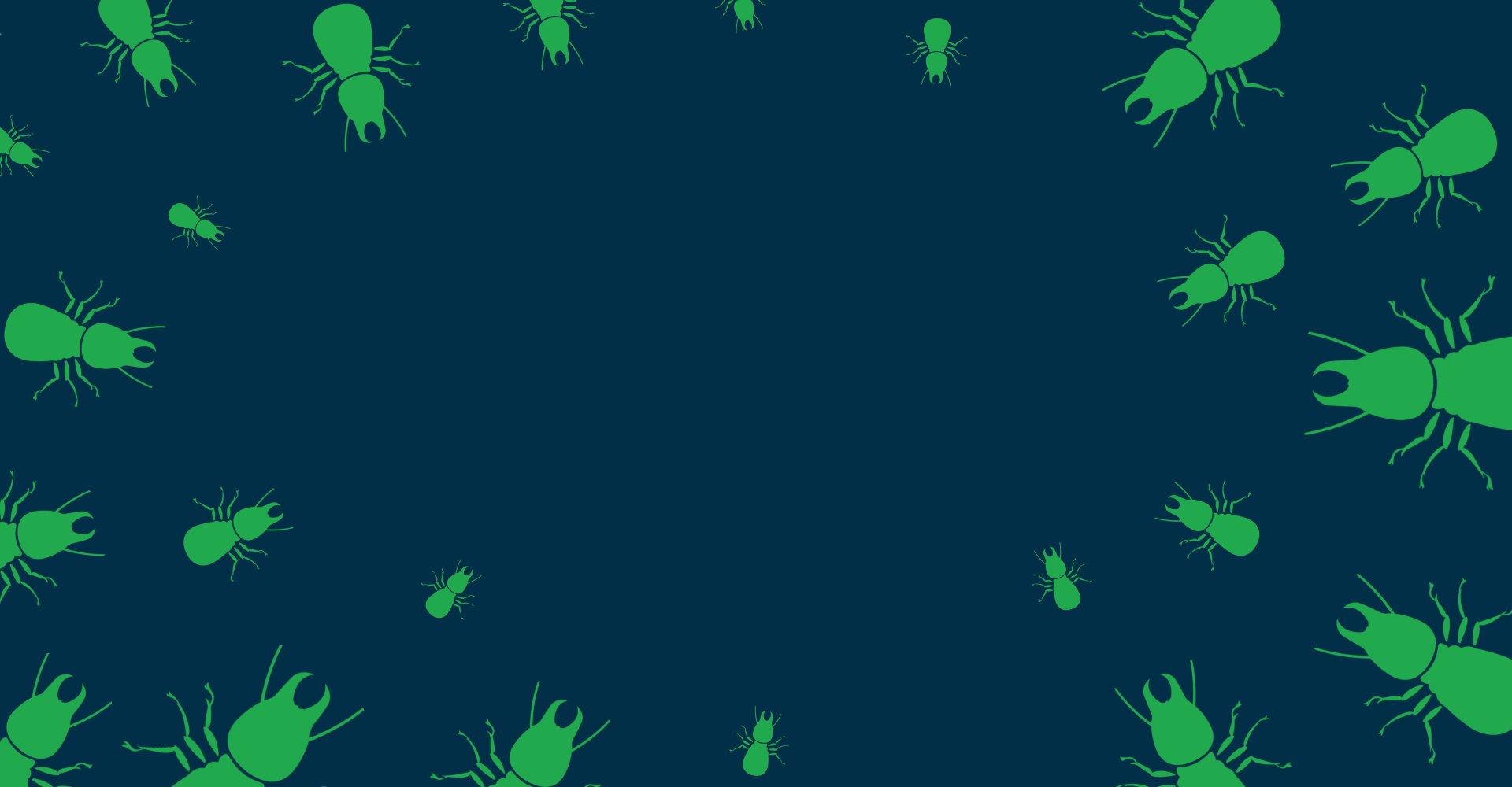 blue banner with green termites