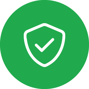 Green icon of a checkmark in a shield