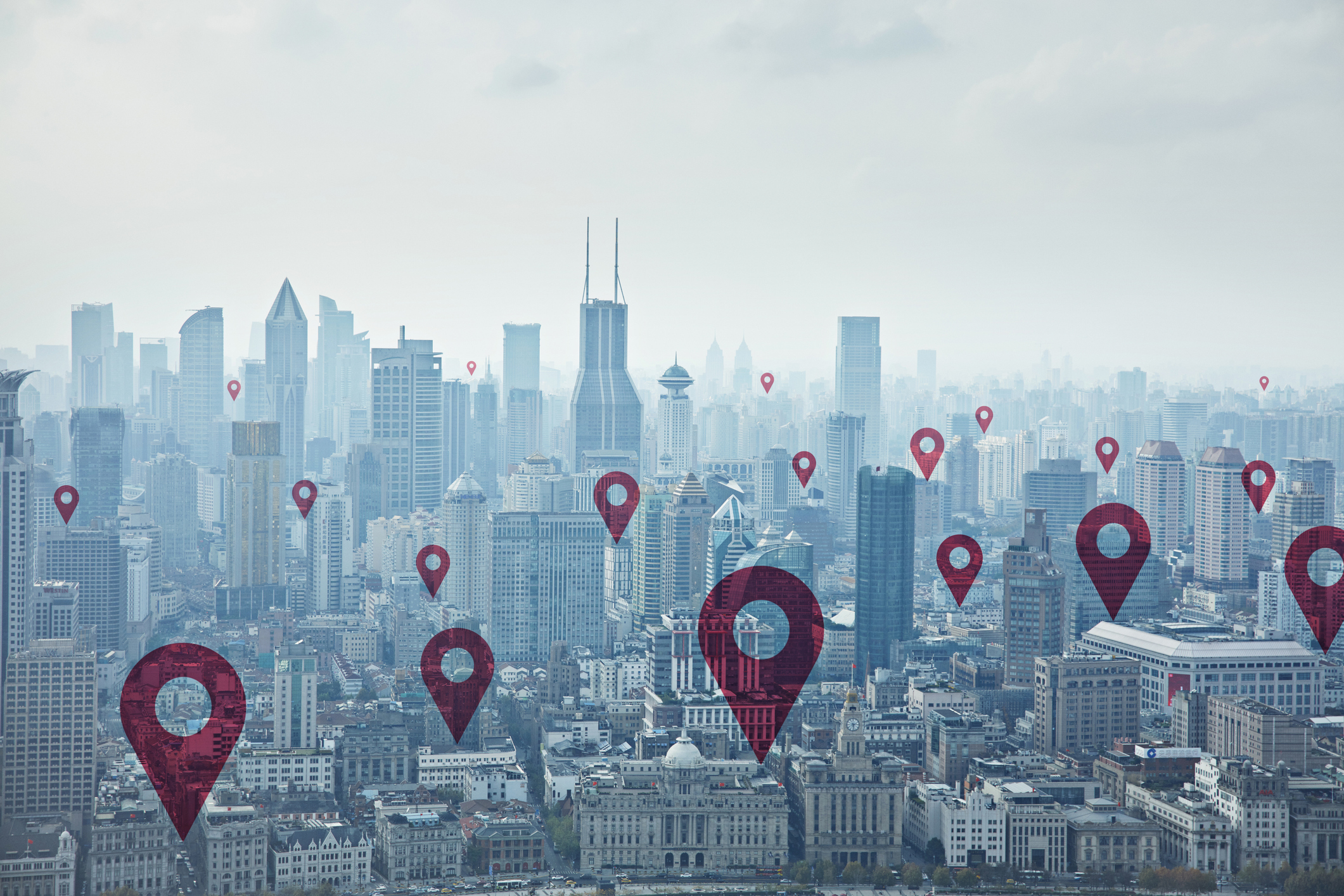 City image with pins