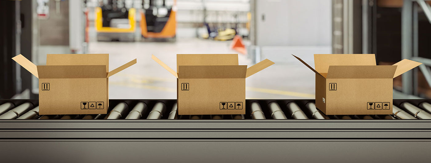 boxes on assembly line