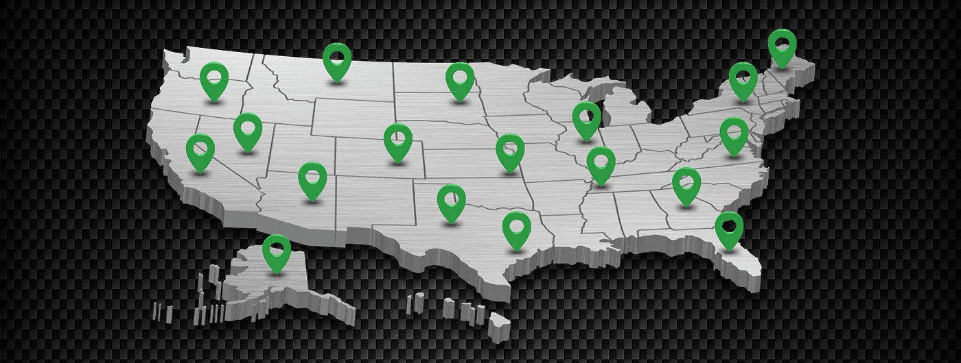Map of United States with green hot spots