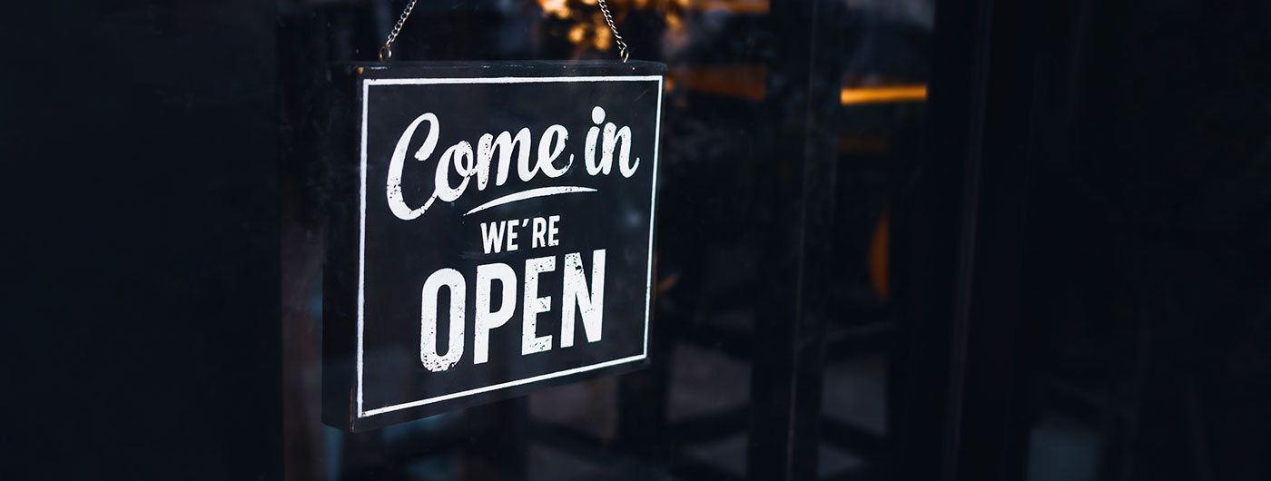 sign that says "come in we're open"