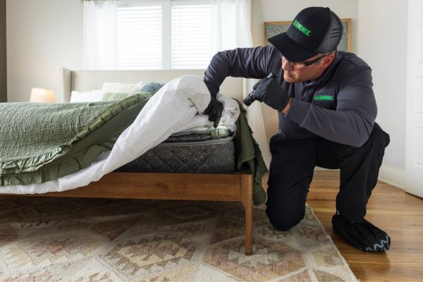 Technician looking for bed bugs
