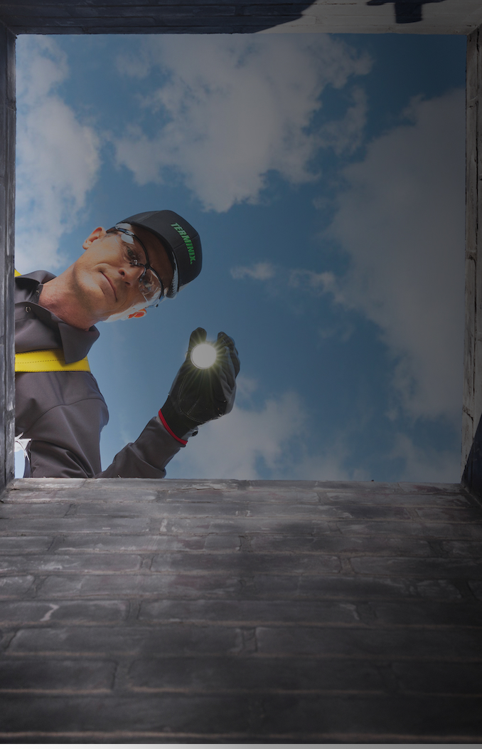 Terminix tech looking into opening with flashlight