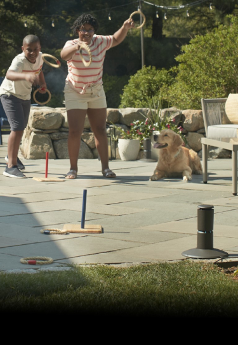 family playing outside